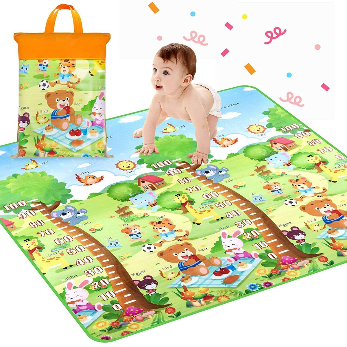 Double-sided baby play mat with a colourful railway scene, perfect for engaging playtime. Main image