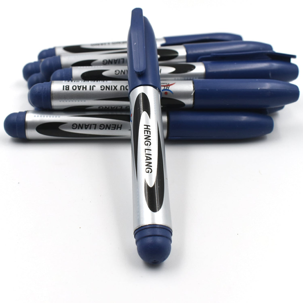 10-piece set of blue permanent markers, ready for use in school or office. Main image