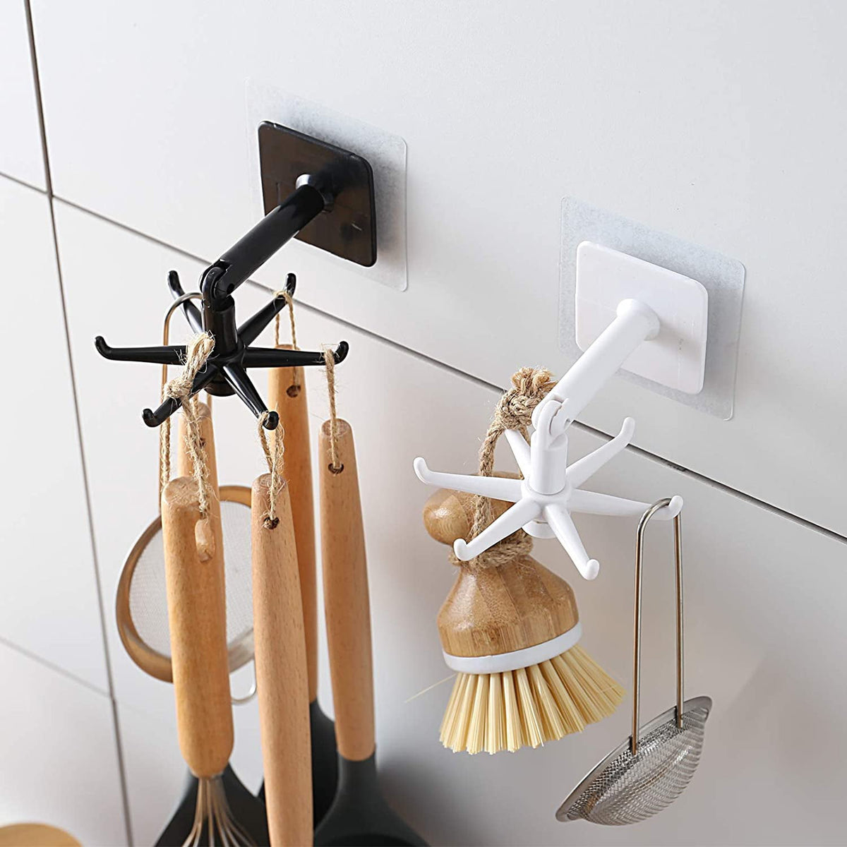 Black rotatable hooks with six prongs ideal for kitchen utensil storage Main image