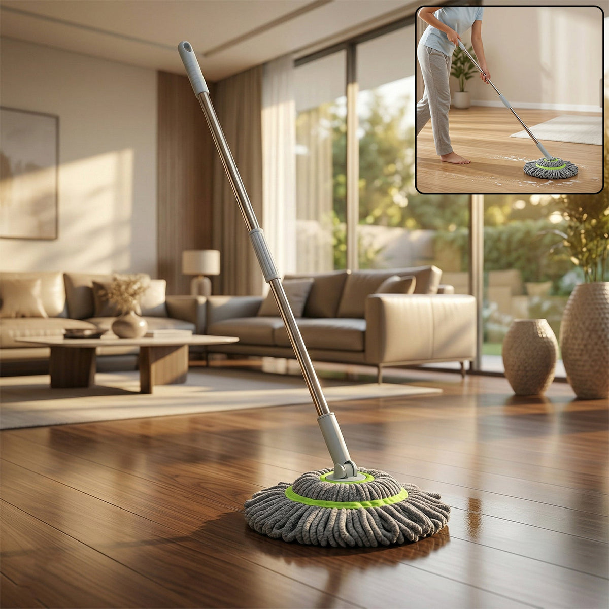 Microfiber Spin Mop with adjustable handle for efficient cleaning Main image