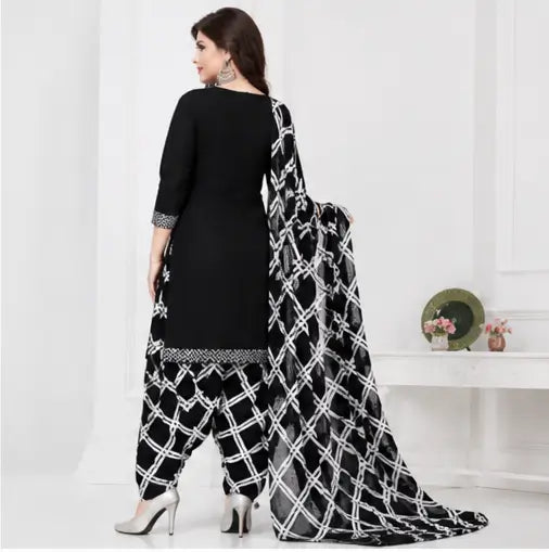 Women's Black Solid Crepe Suit Dress Material with Chiffon Dupatta – Unstitched 3-Piece Ethnic Set