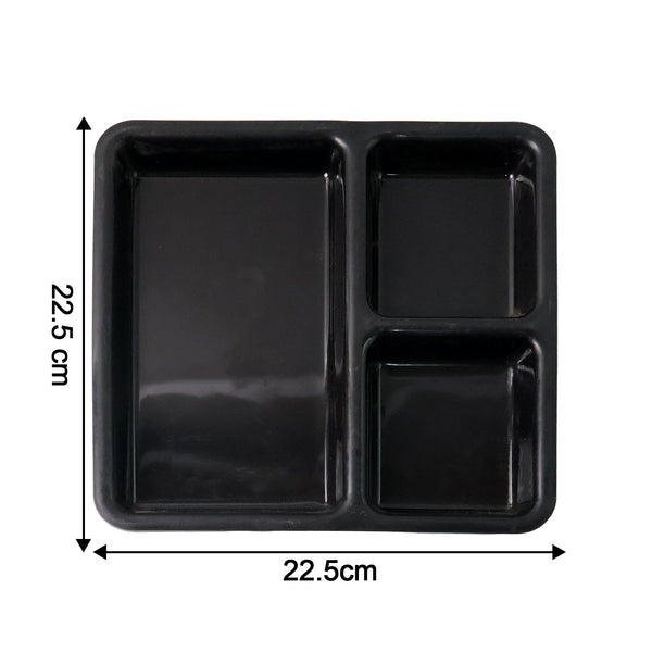 Durable plastic serving tray featuring raised rim to minimize spills