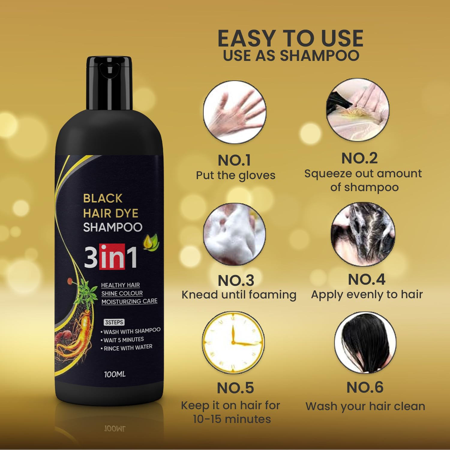 3 in 1 Black hair dye Natural shampoo ( Pack Of 4 ) Secondary image