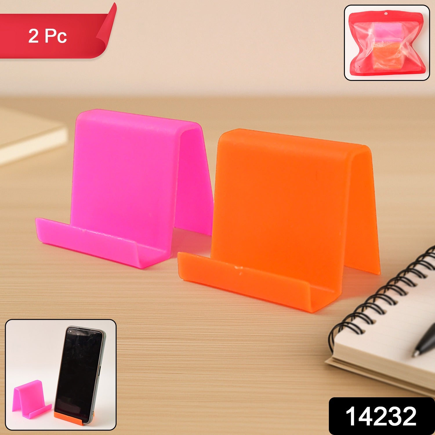 Mobile Phone Stand – Durable Plastic with Angled Support (2 Pc, Mixed Colors) Secondary image