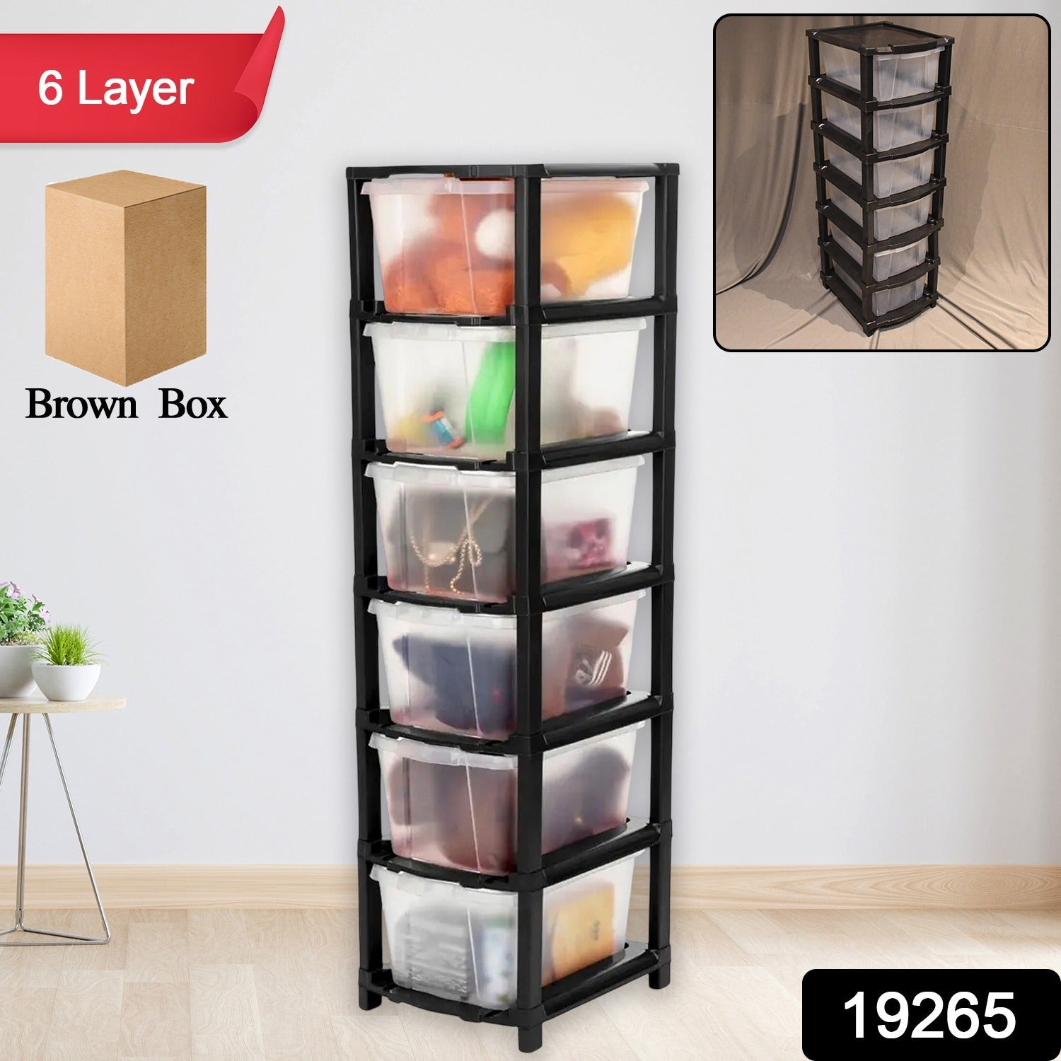 6-Layer Plastic Drawer Storage Cabinet – Transparent & Modular Secondary image