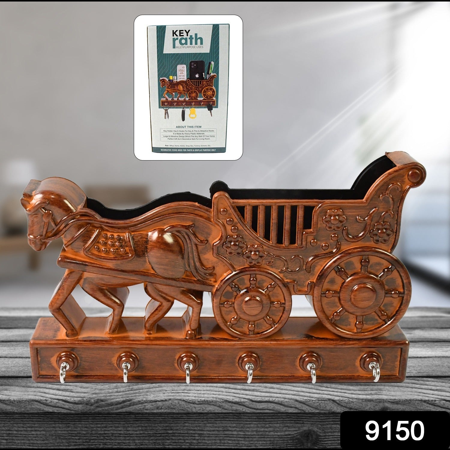 Rath Wall Key Holder – 6 Hooks, Decorative | Indo Glow Secondary image