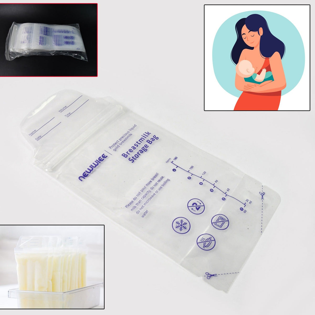 FERVENT Breastmilk Storage Bags with a secure double zipper seal shown in detail. Main image