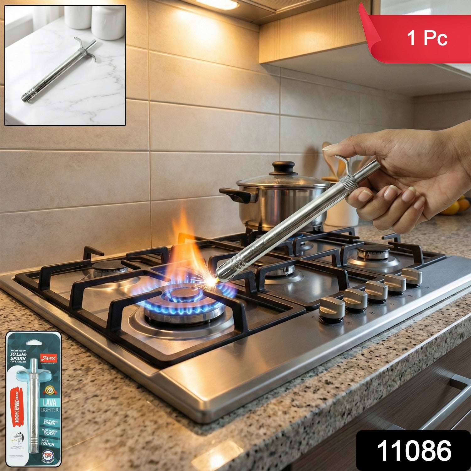 Gas Stove Spark Lighter – Manual Stainless Steel with Long Handle Secondary image