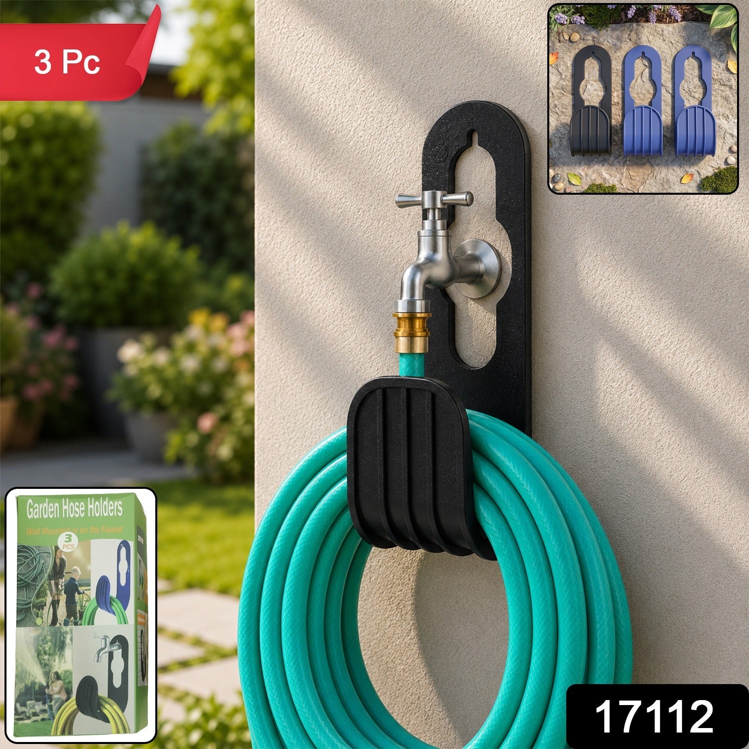 Plastic Garden Hose Holder, Wall Mounted Hose Hanger for Pipe Storage (3 Pcs) Secondary image