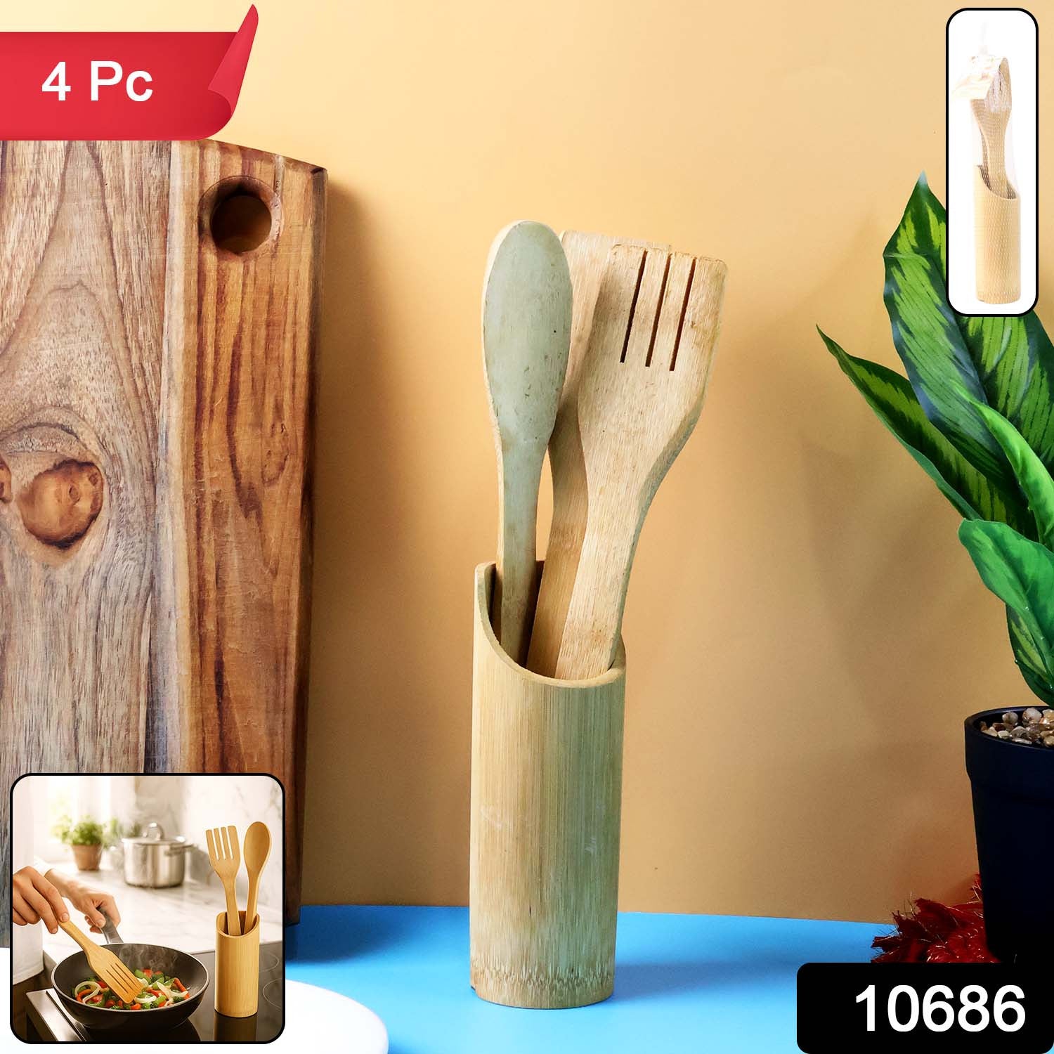 Bamboo Spatula Set – Eco-Friendly 4 Pc Cooking Utensils with Holder Secondary image