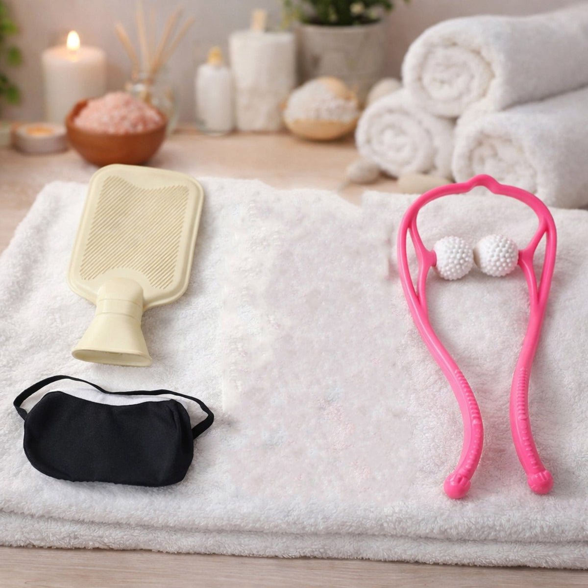 Complete self care and relaxation combo set neatly packed in a brown box for home wellness Main image