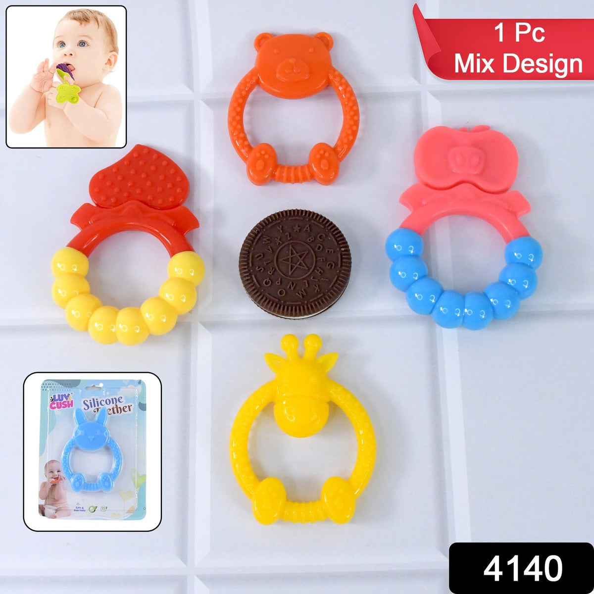 Silicone baby teething toy with soft pastel textures for gentle gum relief Main image