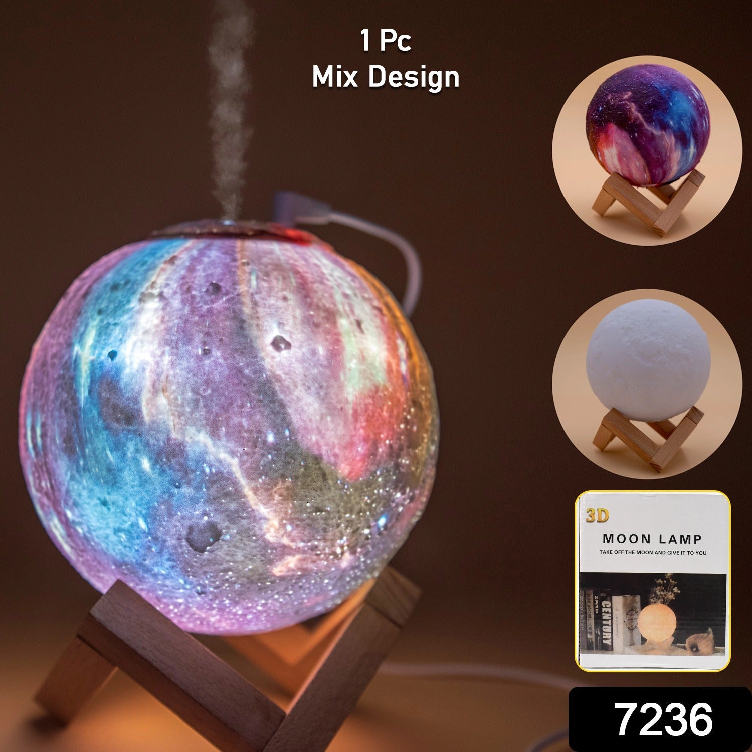 3D Moon Lamp Diffuser – LED Humidifier & Night Light | Styleva Secondary image