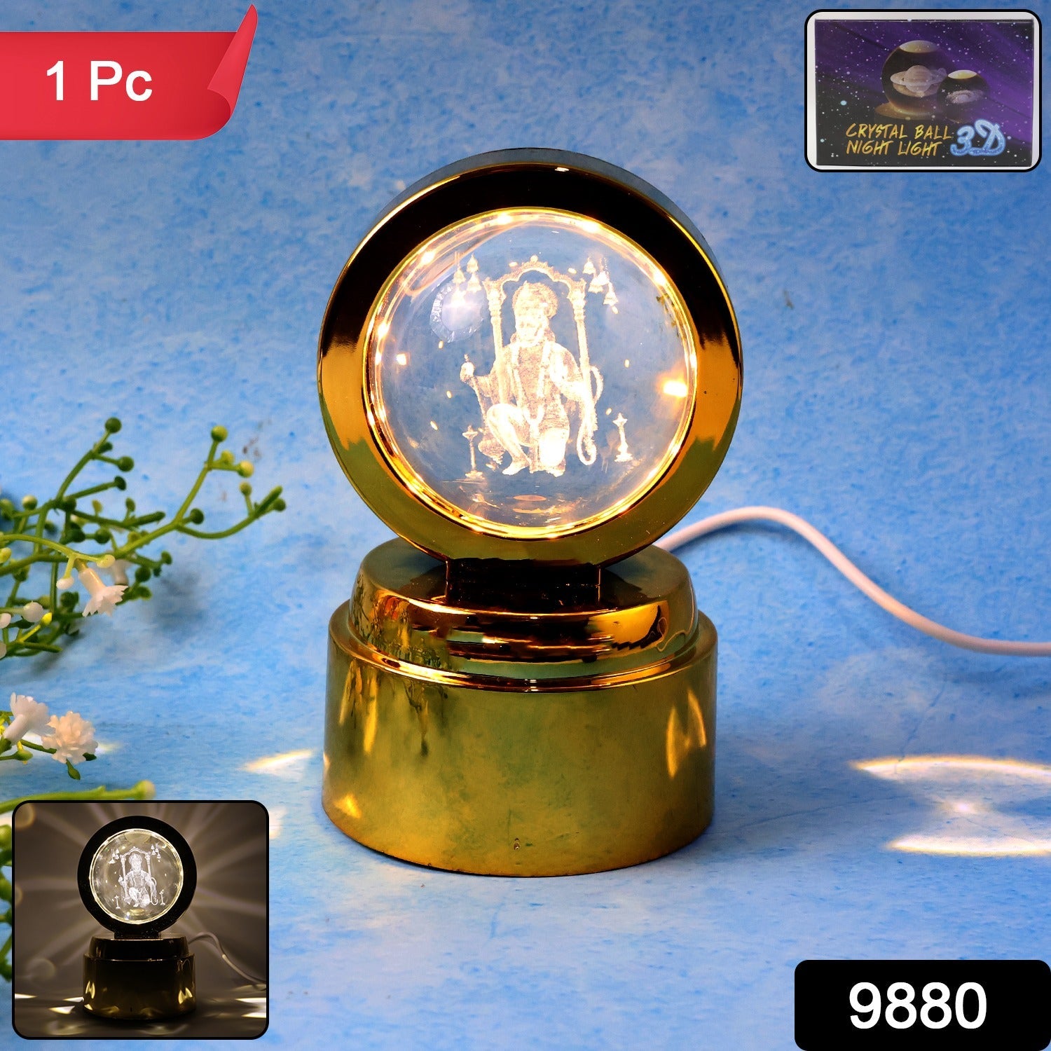 Bajrang Bali 3D Crystal Ball Night Light – Soothing LED Glow Secondary image