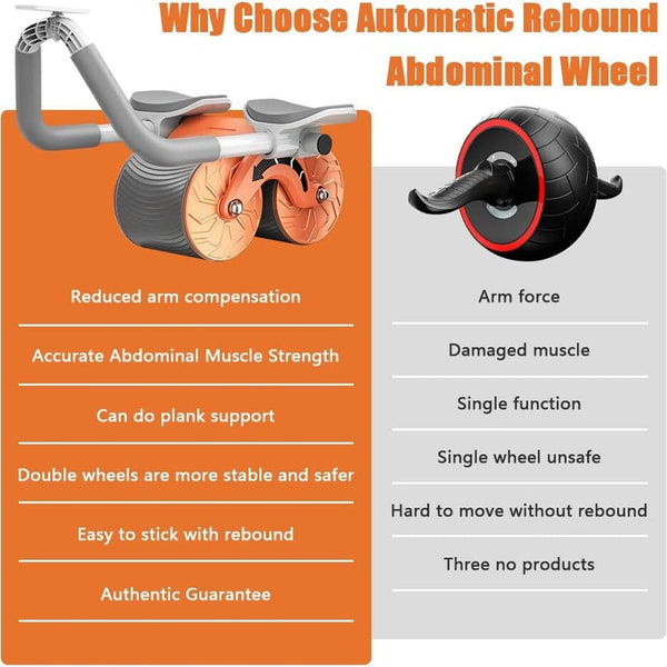 Automatic rebound ab roller, ideal for beginners with elbow support.