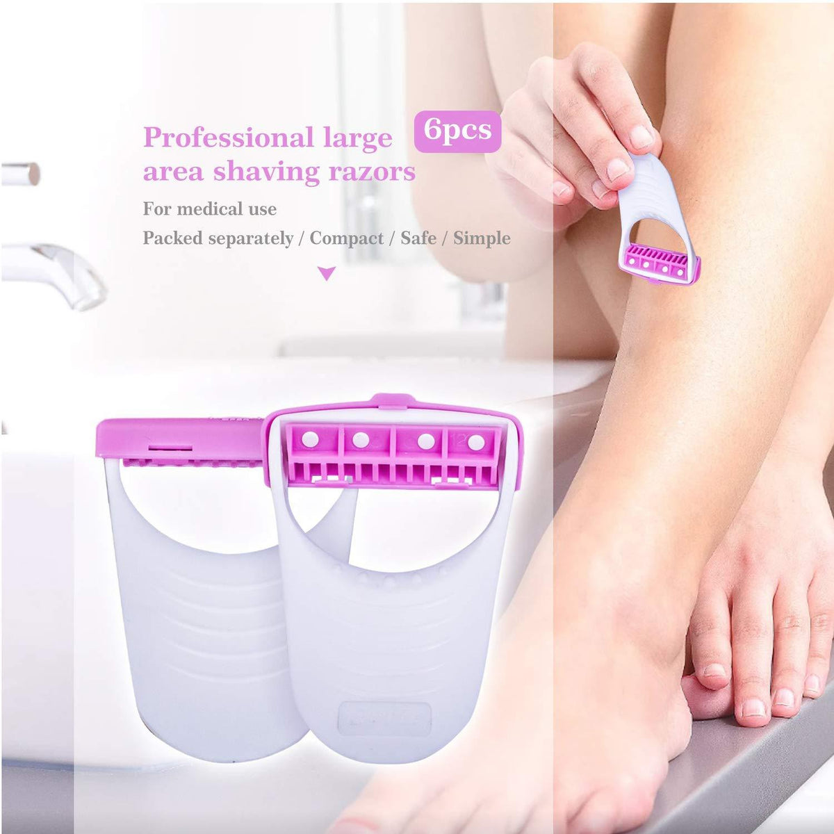 Pack of 6 disposable body razors for women with sterile individual packaging Main image