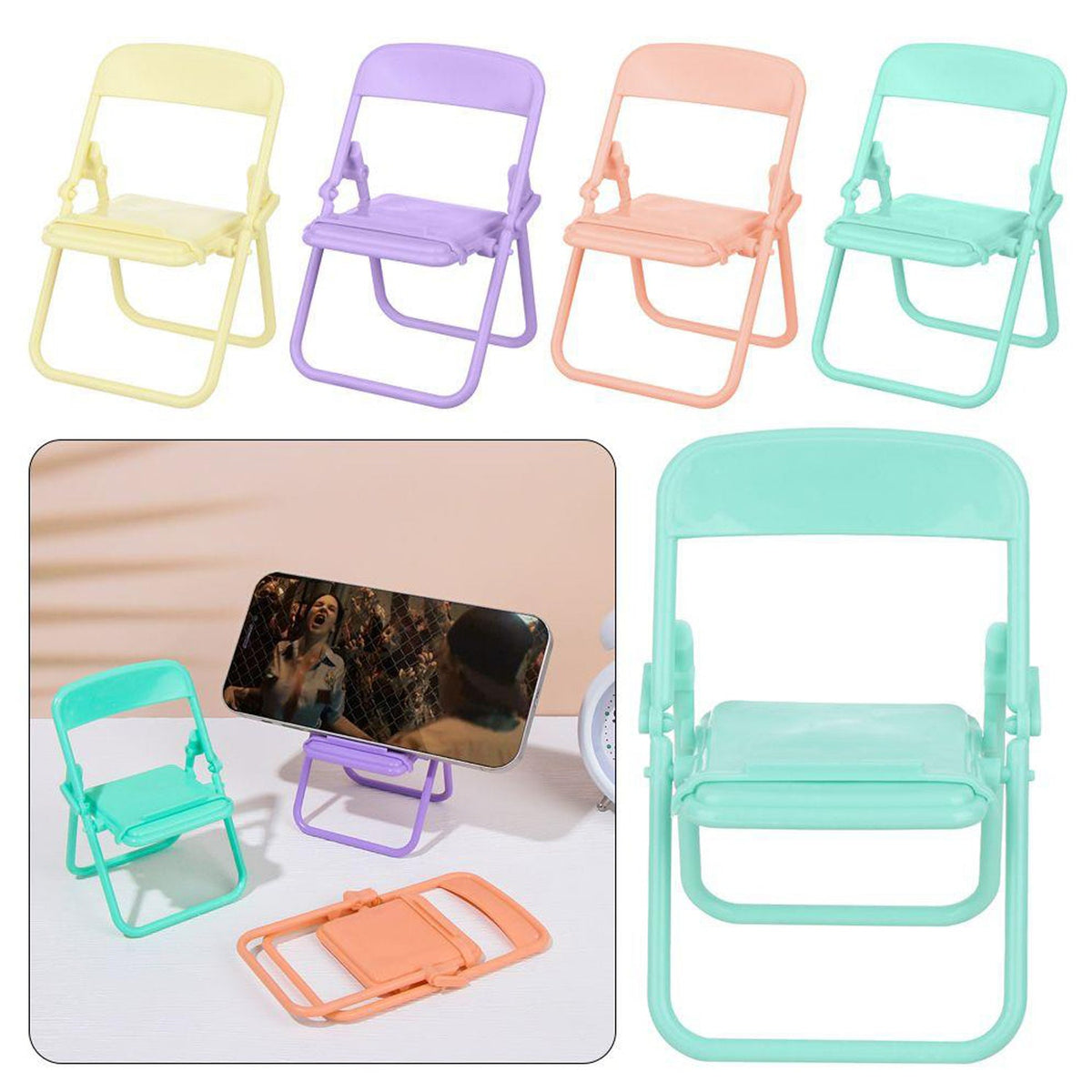 Ergonomic chair mobile stand securely holding a smartphone for hands-free viewing. Main image