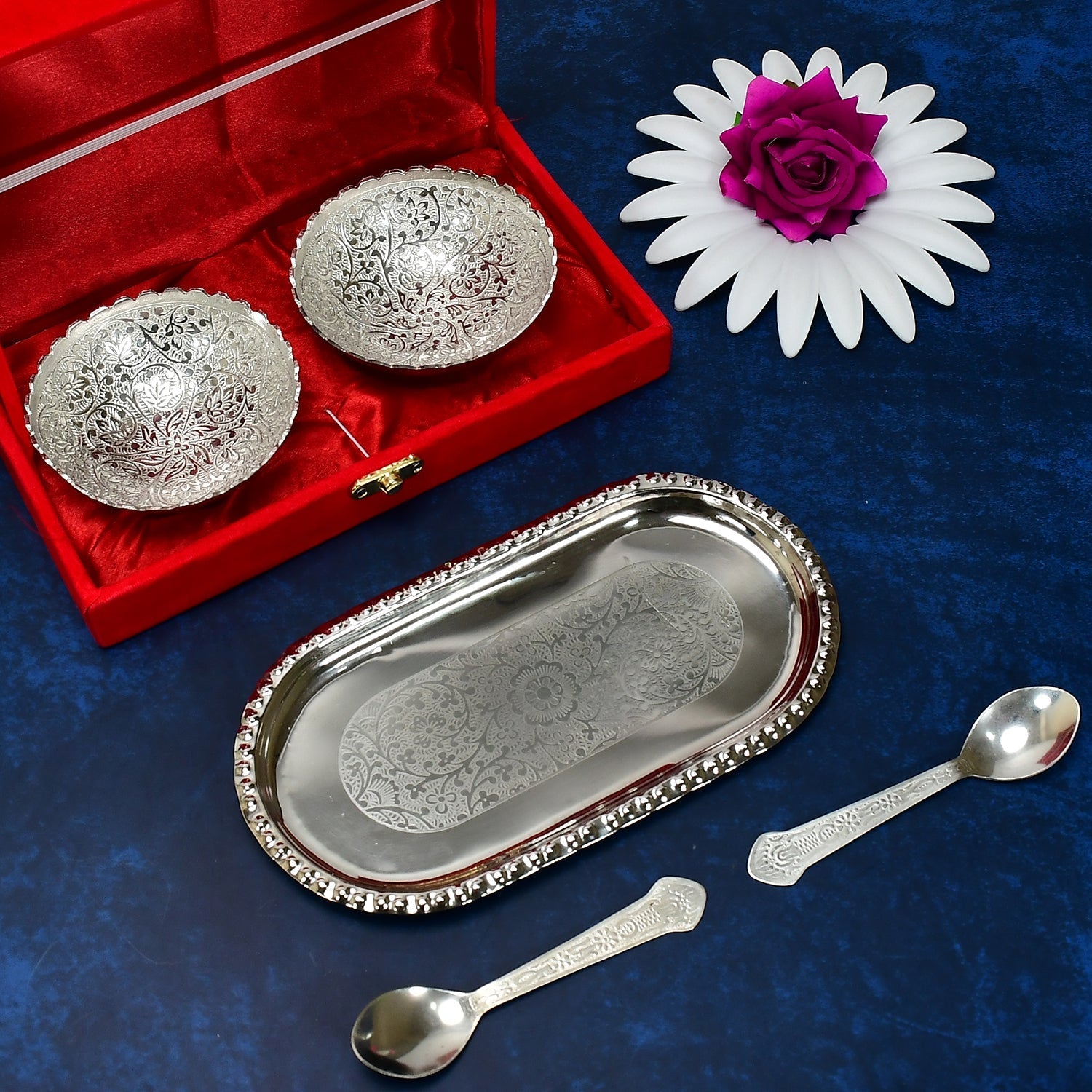 Silver Plated Bowl Set – Brass Serving Tray | Lunchie Bunchie Secondary image