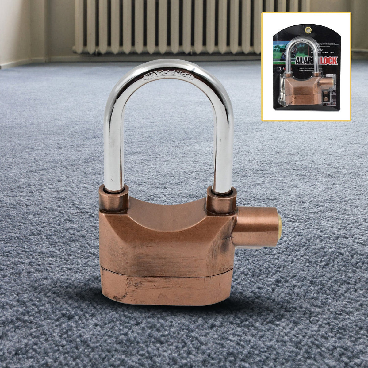 AutoSafeo Security Alarm Lock system shown from the front with three keys. Main image