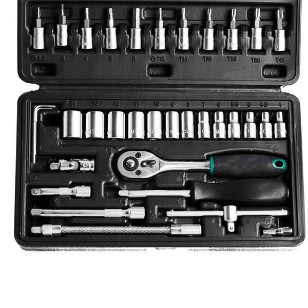 Secure blow-molded case for the RaceVault 46-piece socket set, ready for transport.