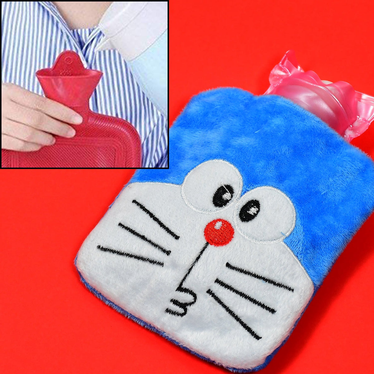 Doremon Hot Water Bag with soft blue cover for pain relief. Main image