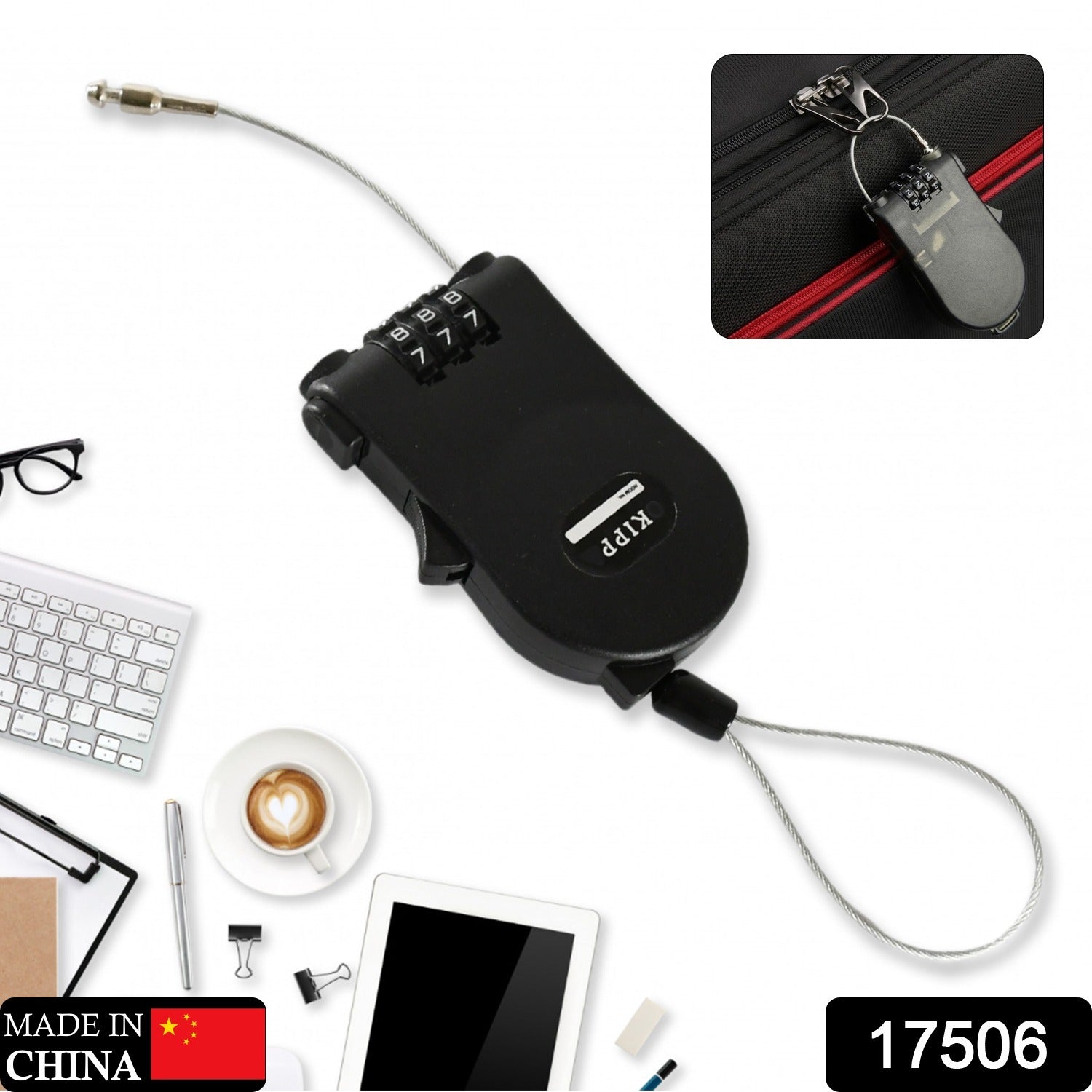 Retractable Cable Lock – Travel Security & Luggage | FERVENT Secondary image