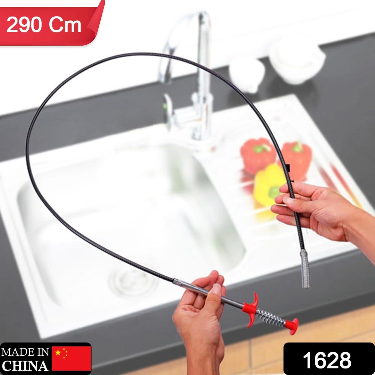 Flexible 290cm drain cleaner tool with a claw for effective pipe unclogging. Main image