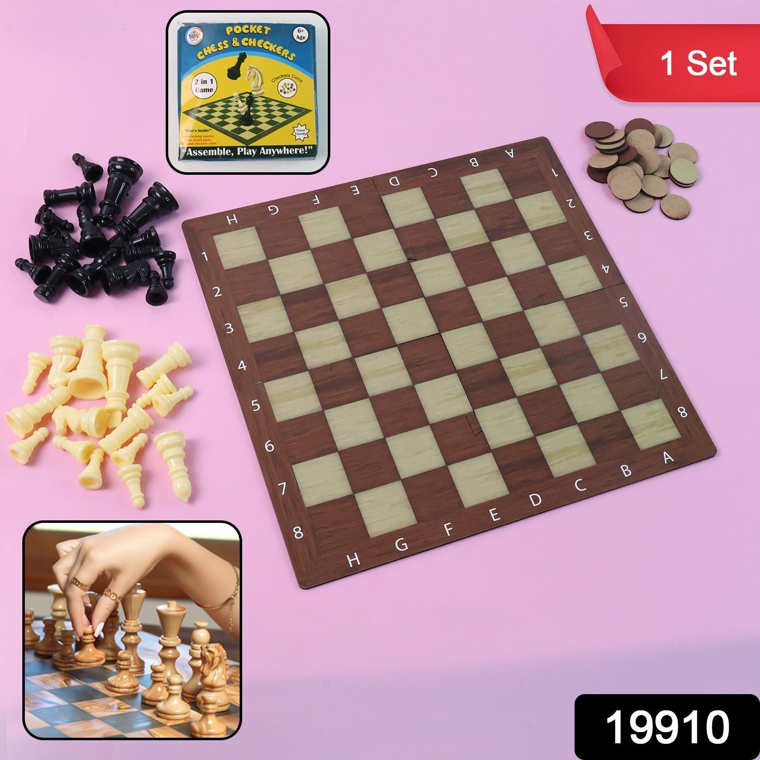 Chess & Checkers Travel Game Set – Portable Foldable Board Secondary image