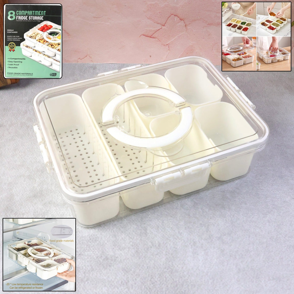 6-compartment fridge storage box keeping food organized Main image