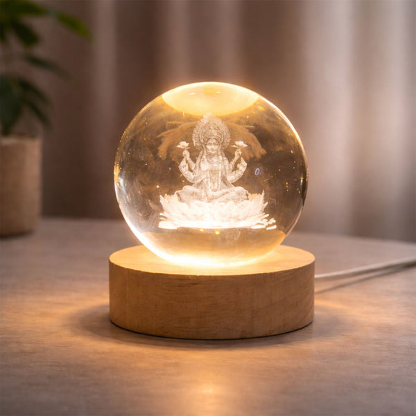 Engraved 3D crystal ball table lamp with warm LED illumination