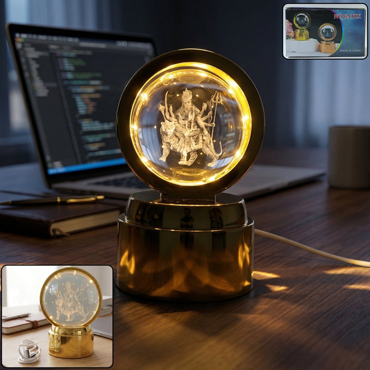 Detailed goddess design inside 3D crystal ball LED night lamp Main image