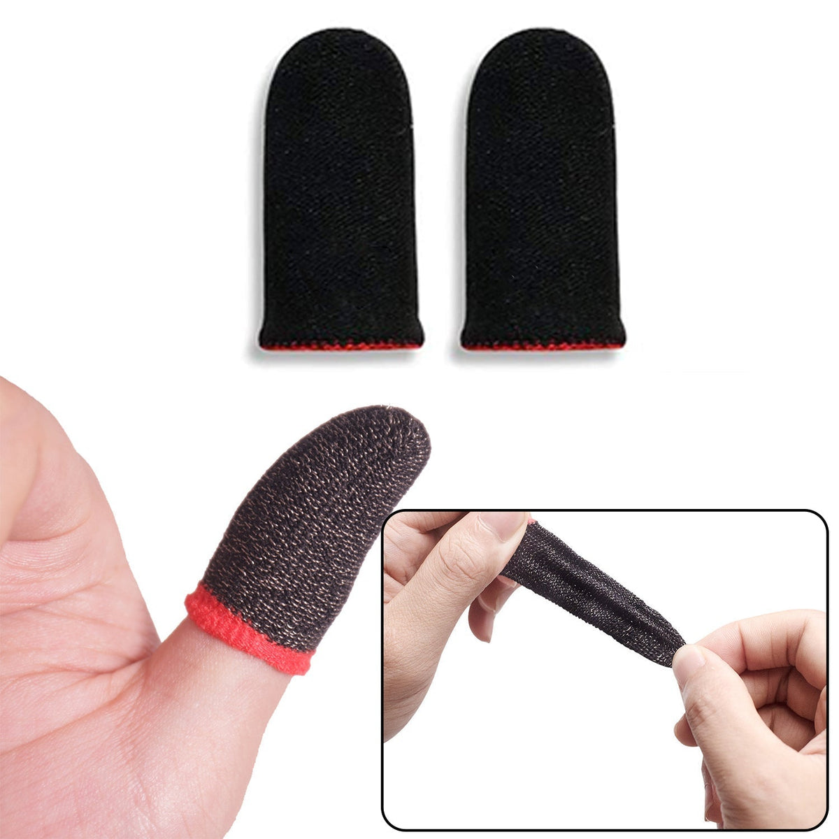 Pair of anti-sweat gaming finger sleeves for mobile touchscreen control. Main image