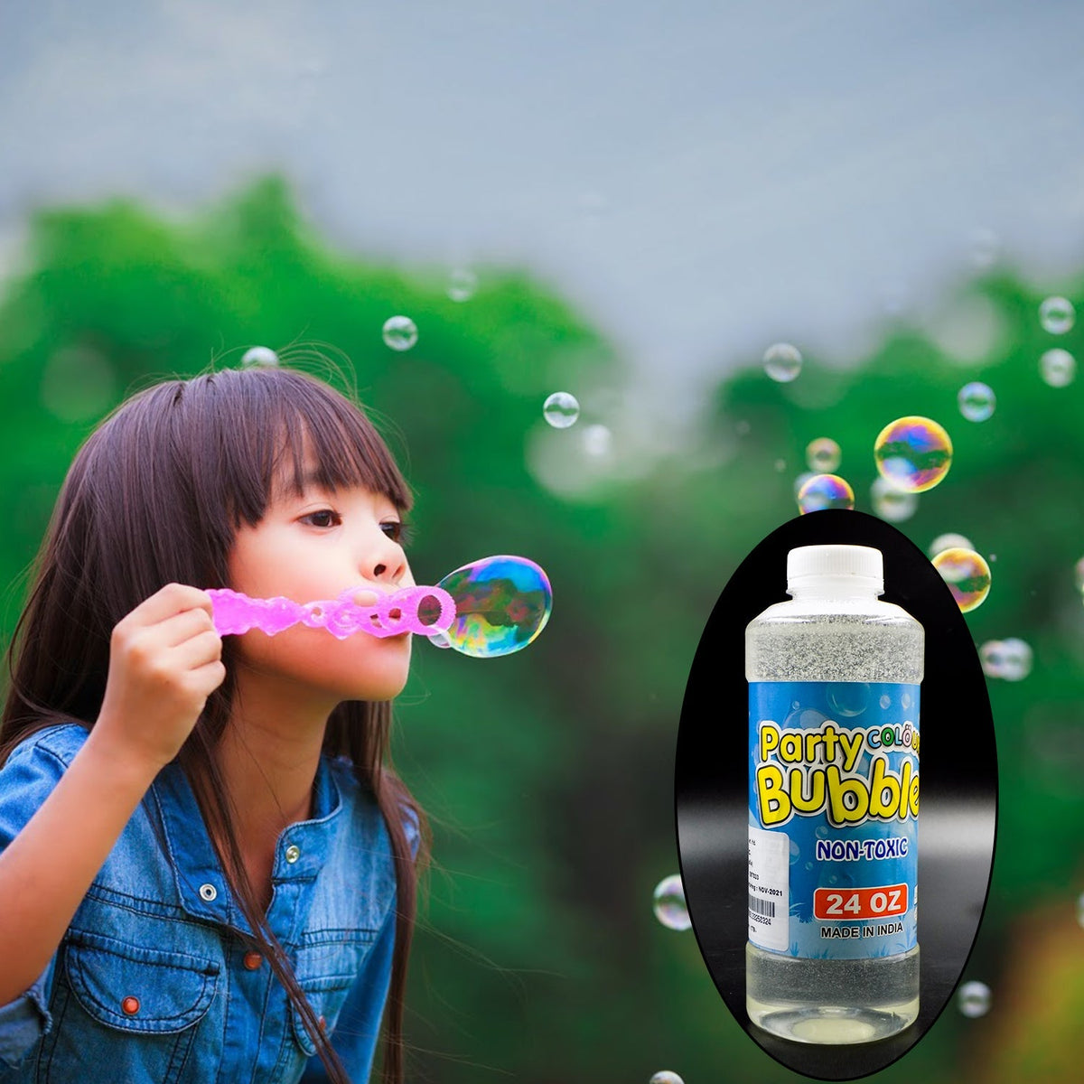 Aditi Bubble Gun Liquid Refill 750ml bottle with a blue cap for kids' outdoor fun. Main image