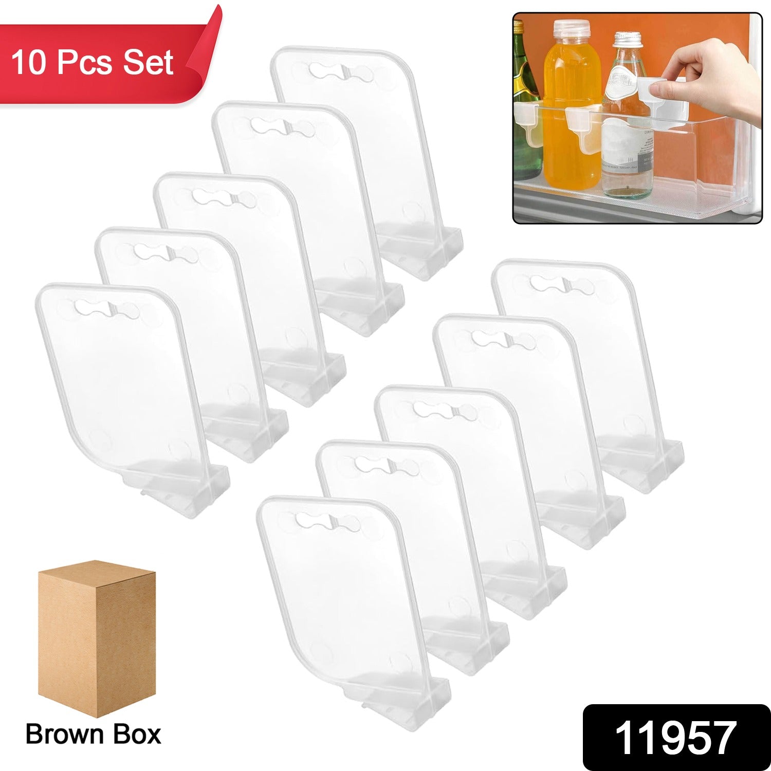 Plastic Storage Baskets – 10 Pcs Adjustable Refrigerator Organizer Secondary image