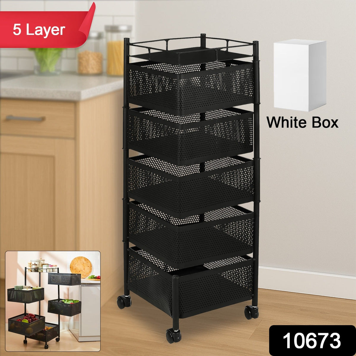 5 Layer Kitchen Storage Trolley with mesh baskets for organized kitchen storage Main image
