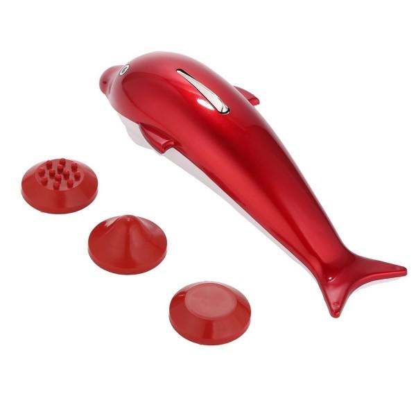 Dolphin-shaped handheld body massager in a white and blue color scheme Main image