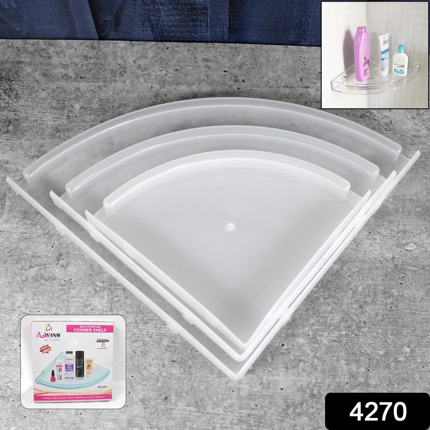 Plastic Corner Shelf Set – 3 Pcs Wall Mounted | Bathora Secondary image
