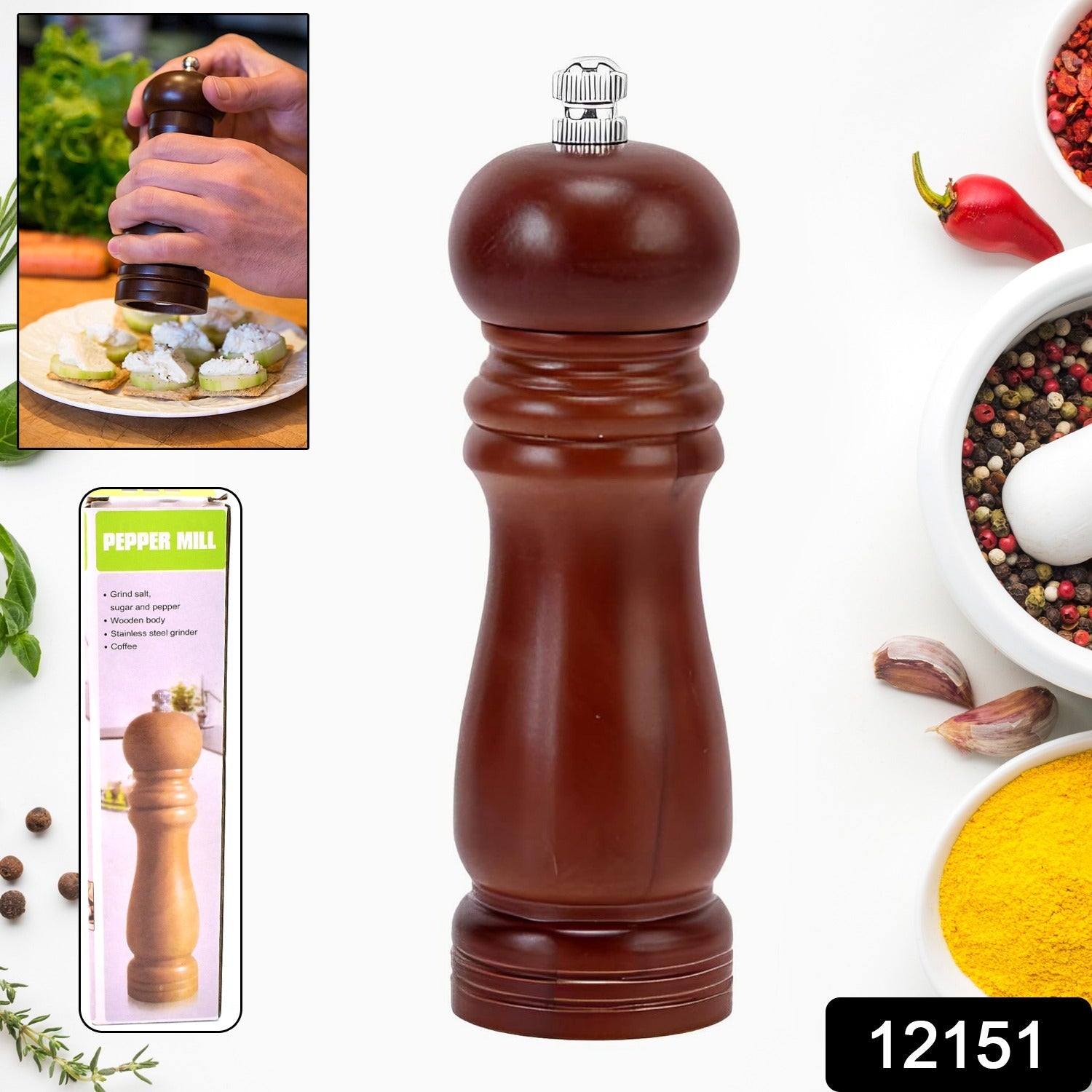 Wooden Pepper Mill – Adjustable Ceramic Grinder | Grippy Secondary image