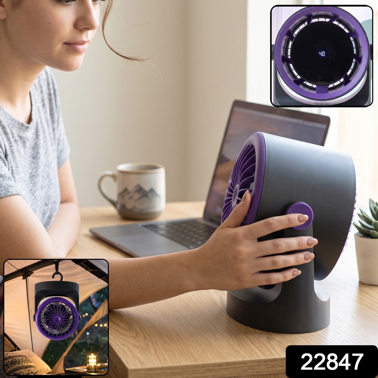Desktop Air Circulator Table Fan with Hanging Hook, Portable Desk Fan (1 Pc) Secondary image