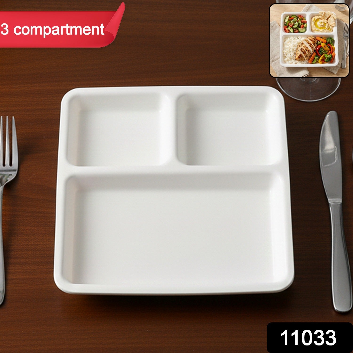 Plastic 3-Compartment Plate – Durable & Portion-Controlled Meal Serving Secondary image