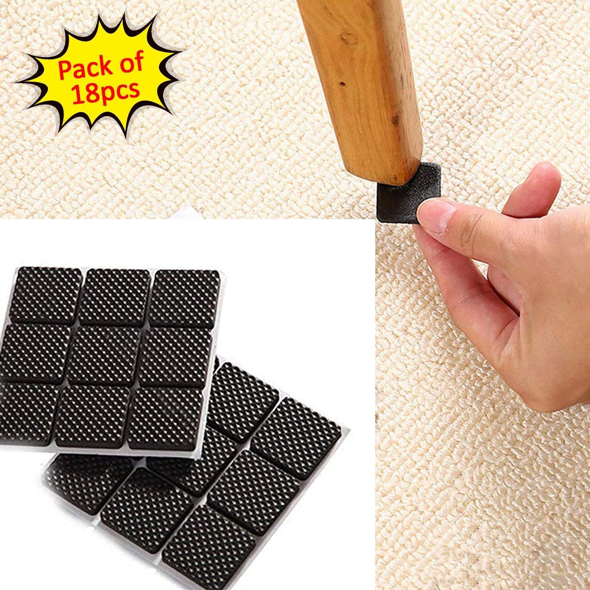 Square self-adhesive furniture pads protecting a wooden floor from scratches. Main image