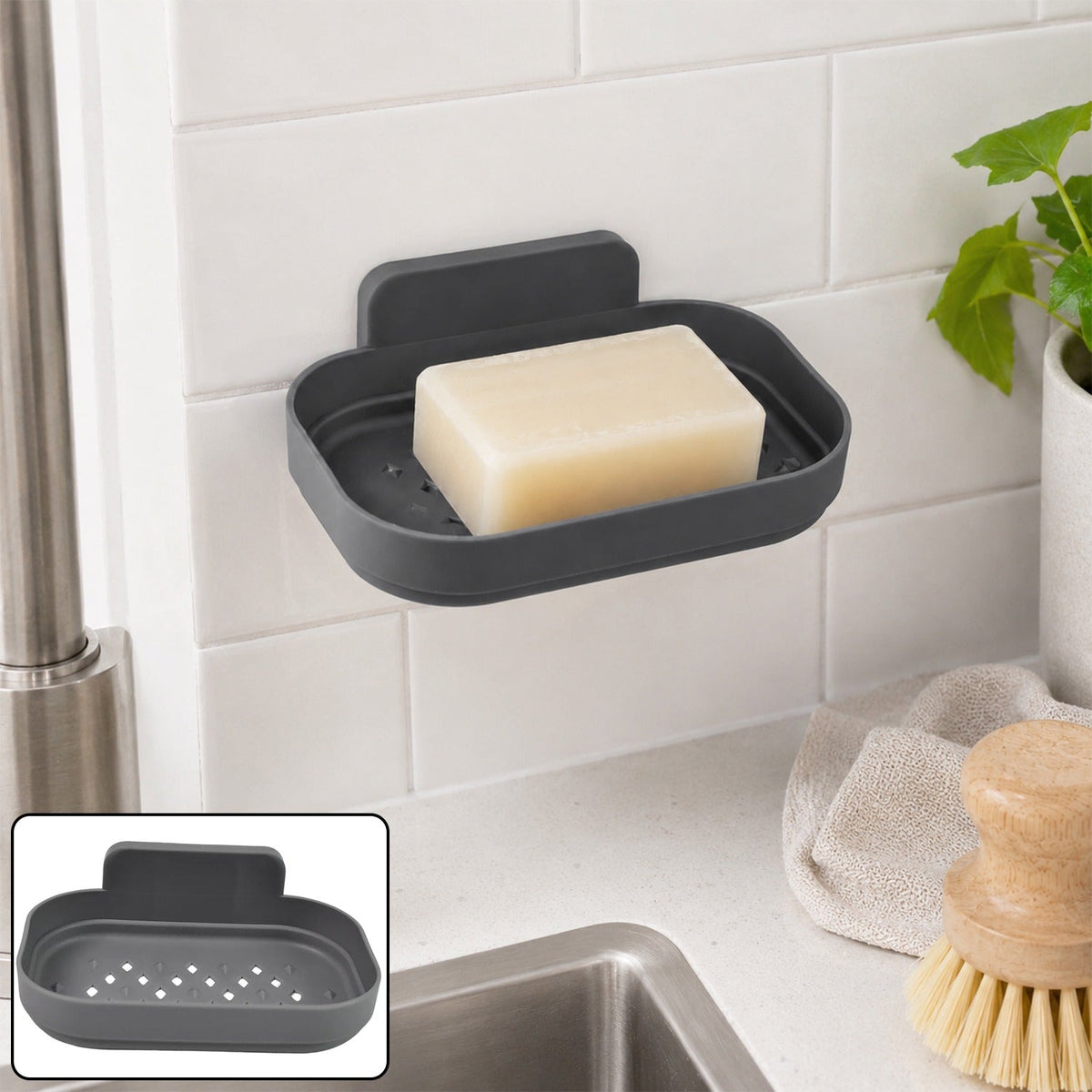 Kitchen Soap Dish, Self-Adhesive Wall Soap Holder for Sink and Basin (1 Pc) Main image