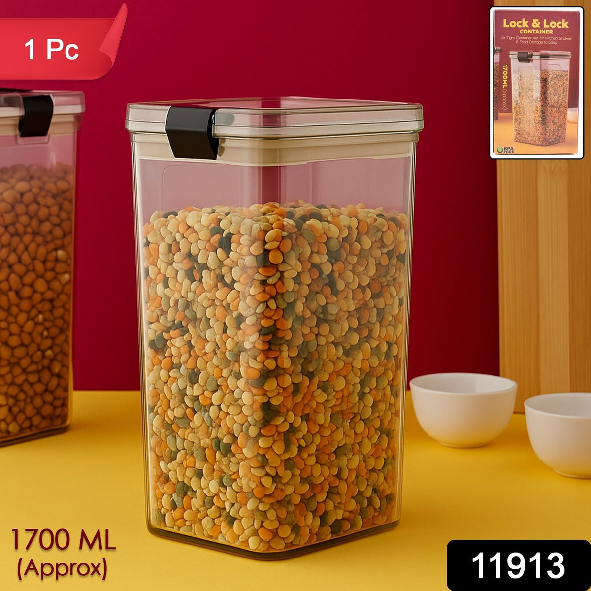 Airtight plastic storage container 1700 ML with clip-lock lid preserving freshness Main image