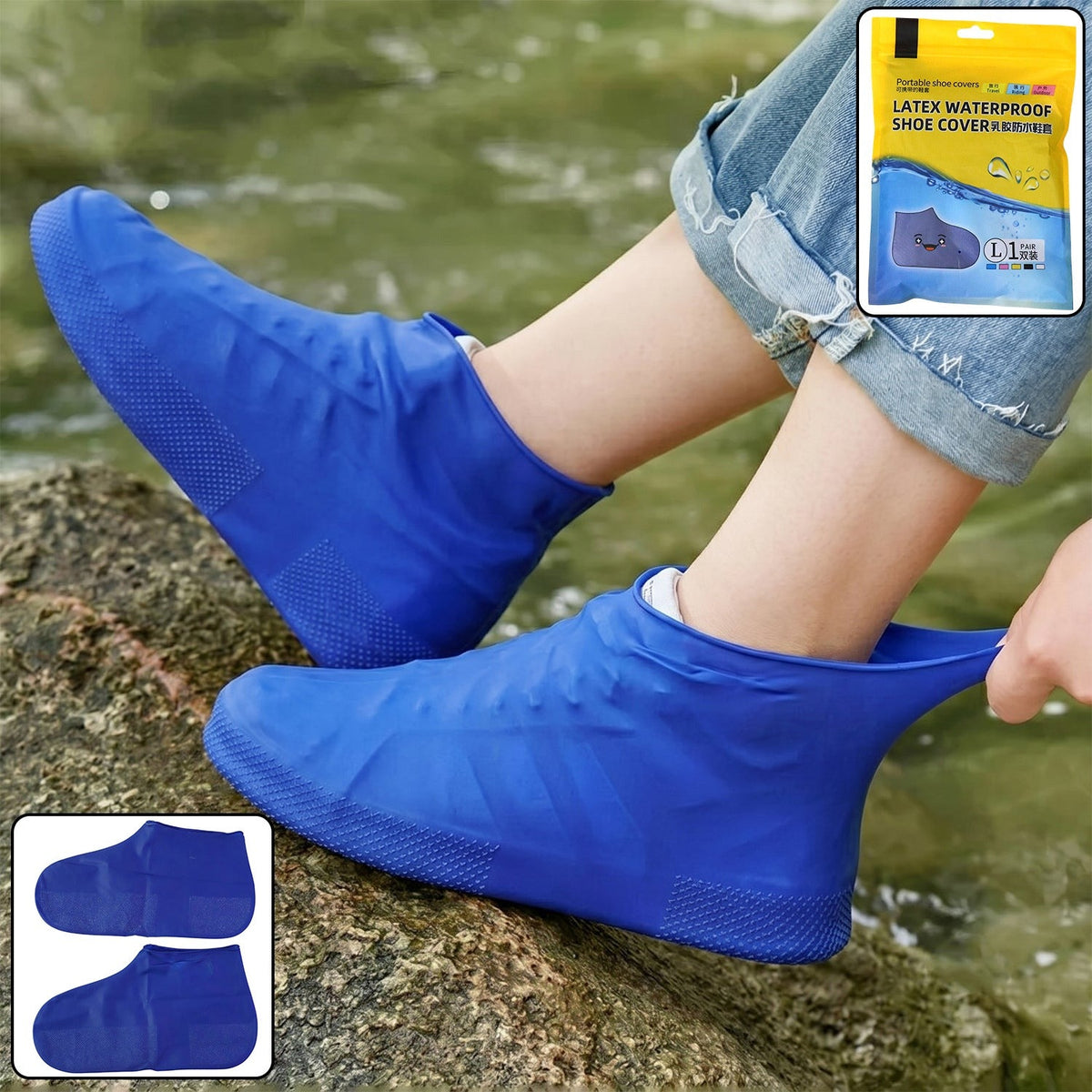 Blue silicone waterproof shoe cover designed for rain protection and outdoor use Main image