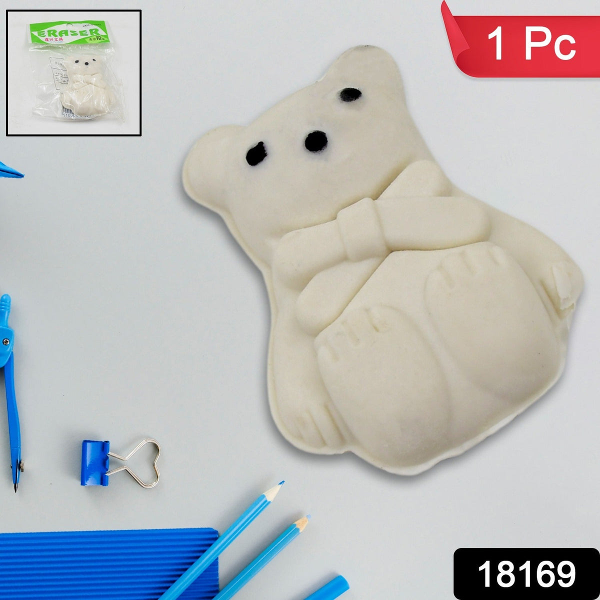 Assortment of vibrant cartoon erasers for kids' school supplies. Main image