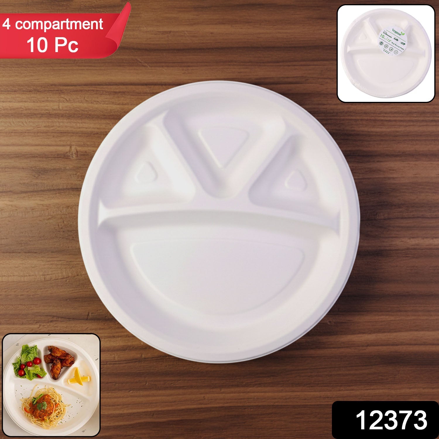 4 Compartment Disposable Food Serving Plate – Set of 10 Secondary image