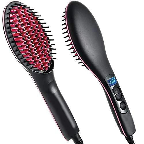 Full view of the Simply Ceramic Hair Straightener with its brush bristles and ceramic plates. Main image