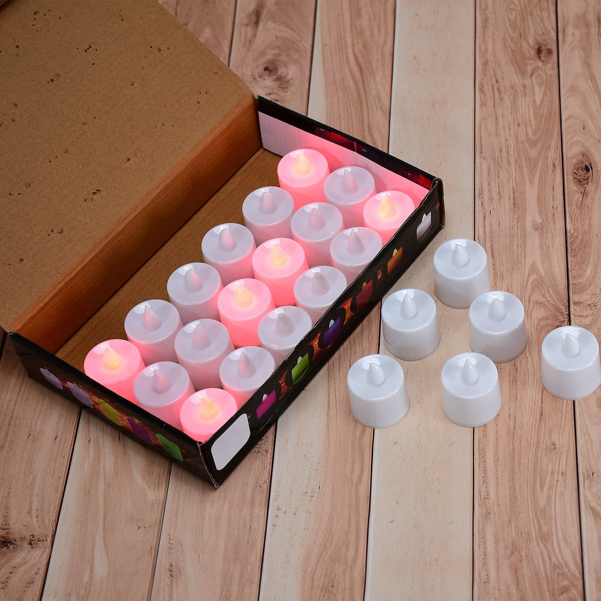 Pack of 24 red LED flameless tealight candles perfect for home decor and Diwali celebration Main image