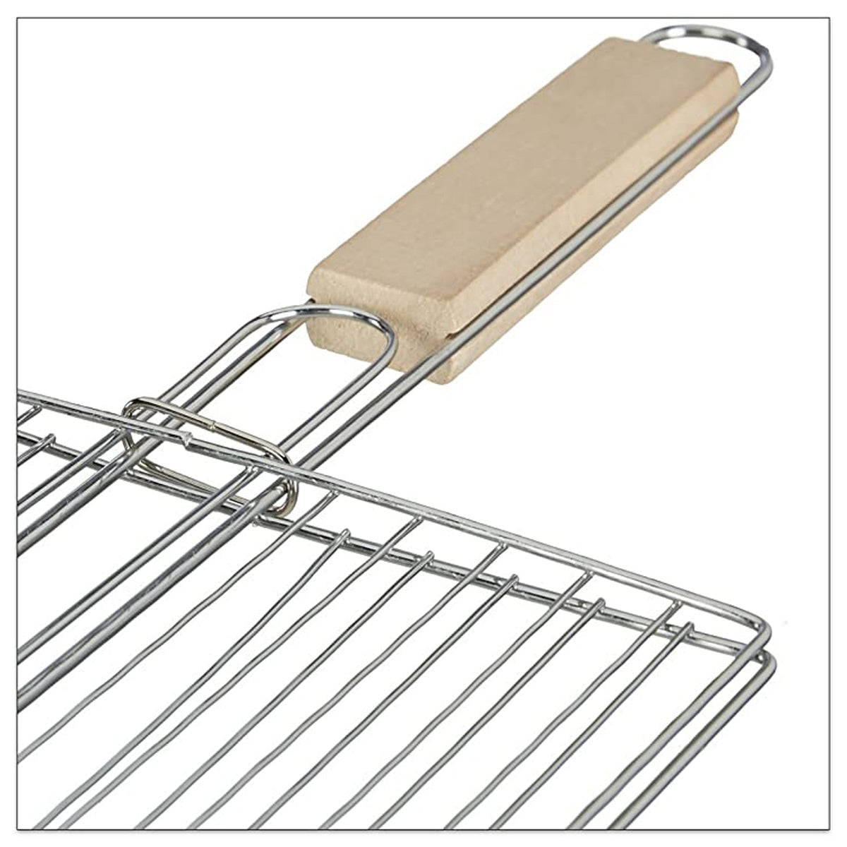 Foldable barbecue grill with wooden handle, perfect for outdoor cooking. Main image