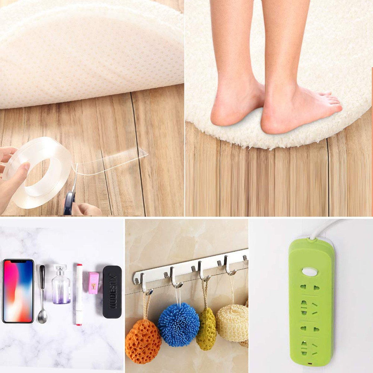 Versatile double-sided nano adhesive tape securing items to a wall. Main image